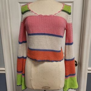 Hippie Rose Multicolor Striped Crochet Sweater